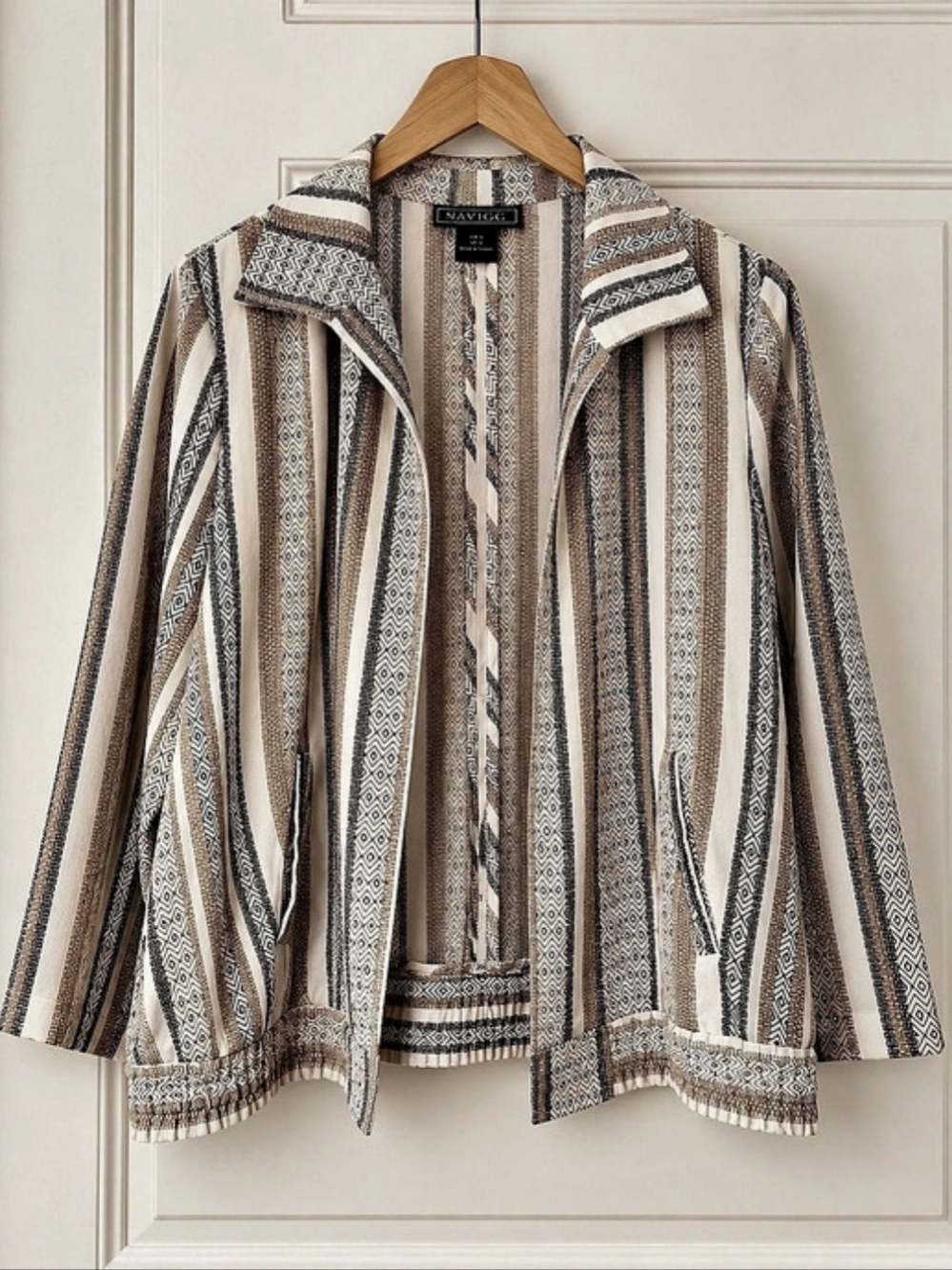 Jones New York Women's Striped Fringe Jacket